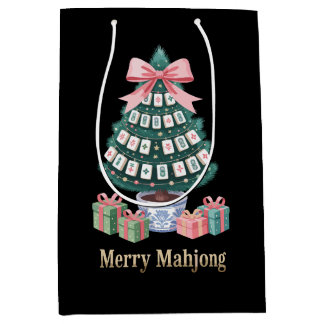 Sac Cadeau Moyen Tuile d'arbre de Noël Mahjong joyeux Cadeaux Arc r