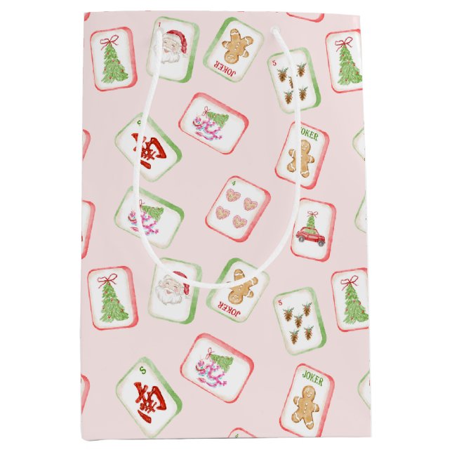 Sac Cadeau Moyen Tuiles de Mahjong de Noël (Devant)