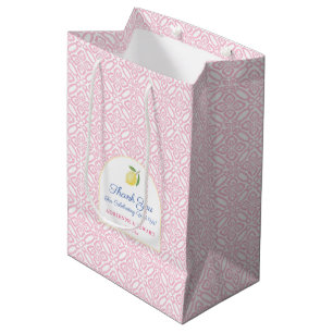 Sac Cadeau Moyen Tuiles roses girly et citrons italiens Mariage Bie