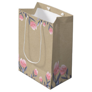 Sac Cadeau Moyen Tulipes Aquarelle Eau de Pêche Fête de Mariée