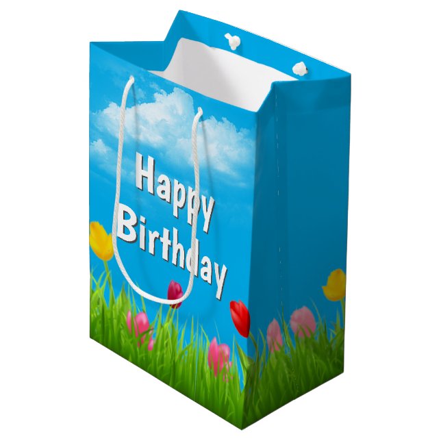 Sac cadeau moyen Tulipes d'anniversaire (Devant Angle)