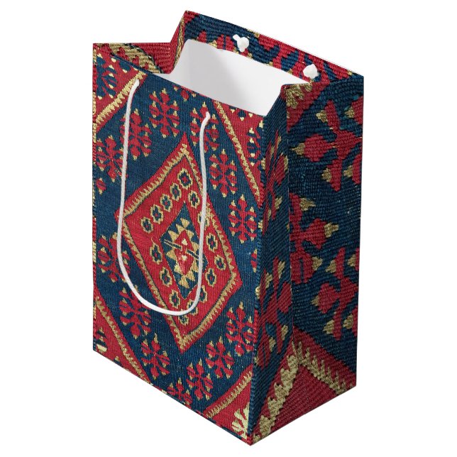 Sac Cadeau Moyen Turc Kilim Tapis tapis Antique Rouge Bleu (Devant Angle)