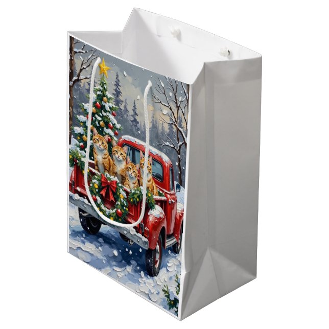 Sac Cadeau Moyen Turkish Angora Cat Christmas Red Truck Holiday (Devant Angle)