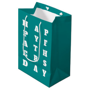 Sac Cadeau Moyen Turquoise Bleu Blanc Typographie Bonne Fête des pè