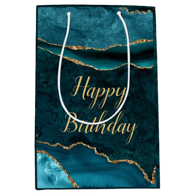Sac Cadeau Moyen Turquoise & Gold Parties scintillant Marbre Agate  (Devant)
