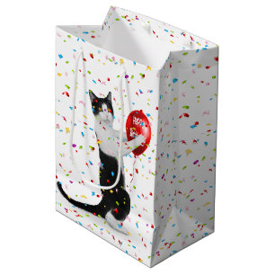 Sac Cadeau Moyen Tuxedo Chat Avec Balcon D'Anniversaire
