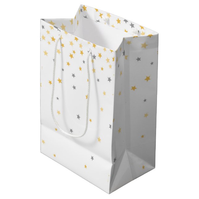 Sac Cadeau Moyen Twinkle Little Star Baby shower gris et jaune (Devant Angle)