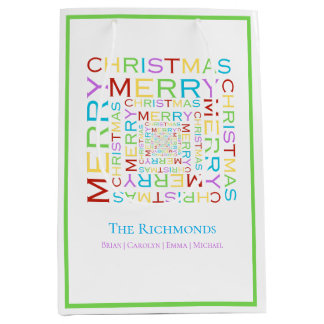 Sac Cadeau Moyen Typographie joyeuse et colorée de Noël