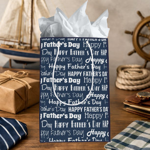 Sac Cadeau Moyen Typographie moderne bleu marine blanc Fête des Pèr