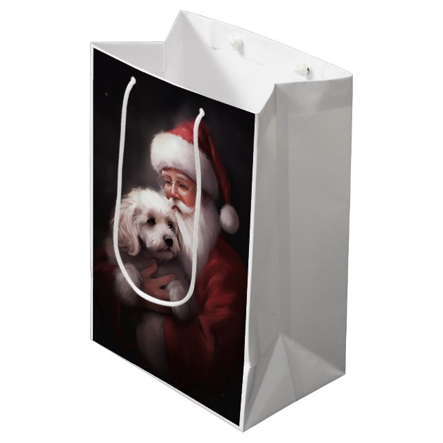 Sac Cadeau Moyen Un caniche au Père Noël Festif (Devant Angle)