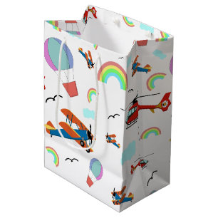 Sac Cadeau Moyen Un motif de vol de garçons sur fond blanc