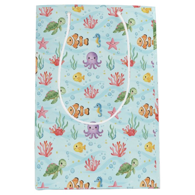 Sac Cadeau Moyen Under the Sea Party Colourful Ocean Creatures (Devant)