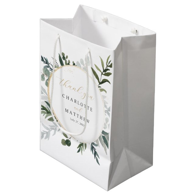 Sac Cadeau Moyen Une verdure élégante | Mariage or Merci (Devant Angle)