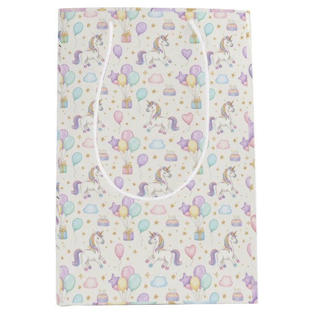 Sac Cadeau Moyen Unicorn Birthday Magic – Pastel Balloons & Cakes  (Devant)