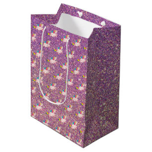 Sac Cadeau Moyen Unicorn Kawaii Rainbow Gold Purple Rose Parties sc