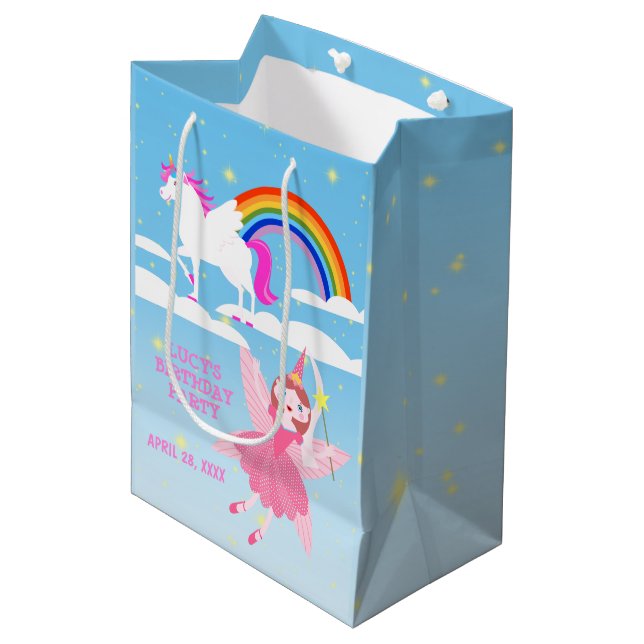 Sac Cadeau Moyen Unicorne et Fairy Magie fête d'anniversaire (Devant Angle)