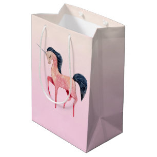 Sac Cadeau Moyen Unicorne nordique rose avec Mane noir