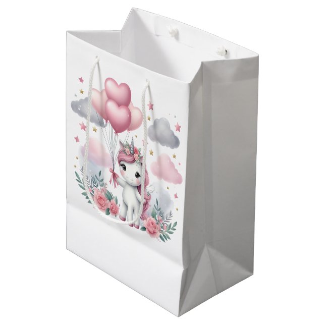 Sac Cadeau Moyen Unicorne rose (Devant Angle)