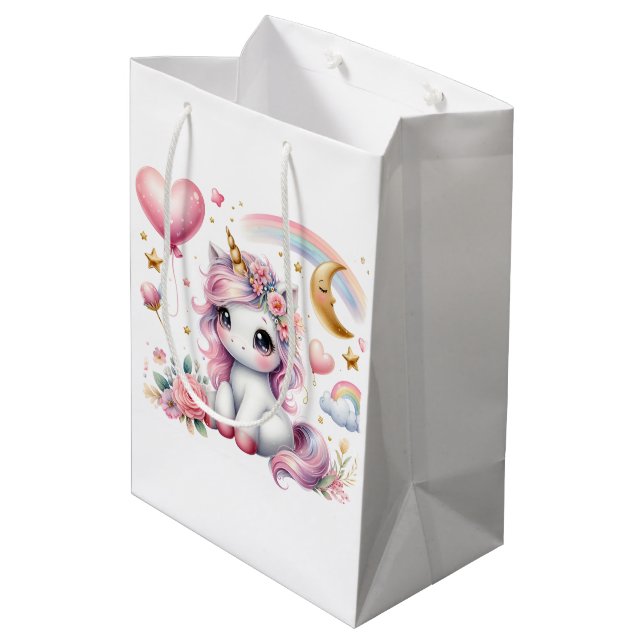 Sac Cadeau Moyen Unicorne rose (Dos Angle)