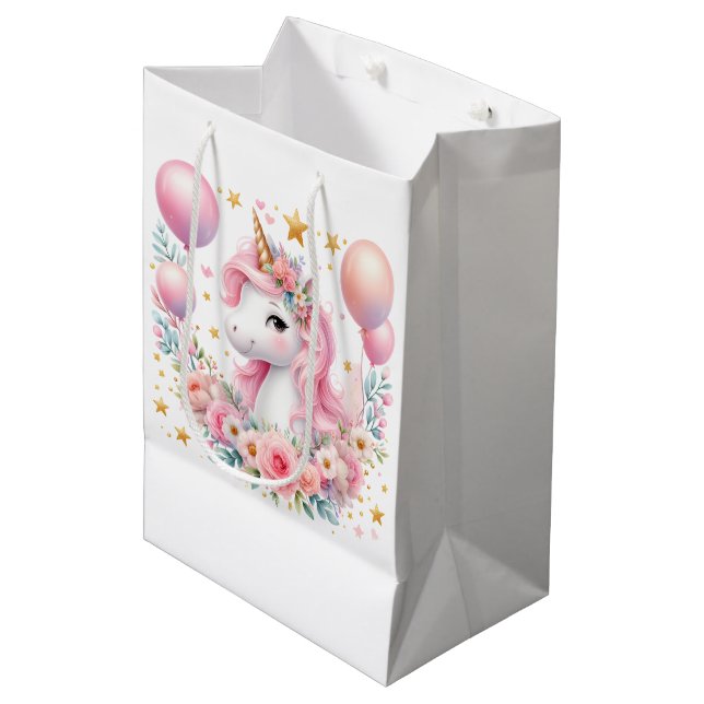 Sac Cadeau Moyen Unicorne rose (Devant Angle)