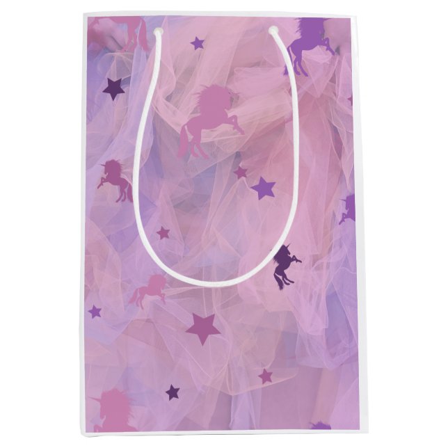 Sac Cadeau Moyen unicorne rose et violet et design d'étoiles - fill (Devant)