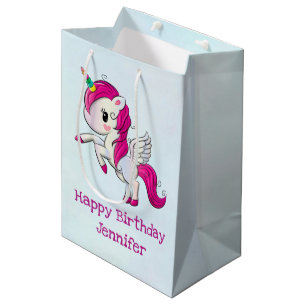 Sac Cadeau Moyen Unicorne rose mignonne avec ailes
