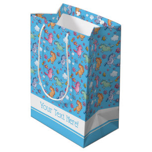 Sac Cadeau Moyen Unicornes lunaires et jolies fleurs brillantes