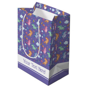 Sac Cadeau Moyen Unicornes lunaires et jolies fleurs lumineuses