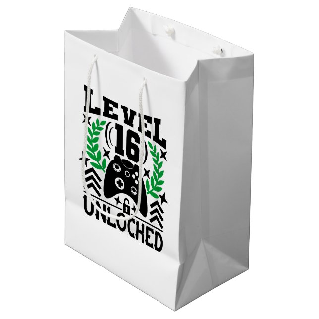 Sac Cadeau Moyen Unisex gamer Anniversaire âge seize (Devant Angle)