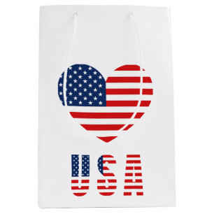 Sac Cadeau Moyen USA Flag Heart Medium Cadeau pour cadeaux patrioti