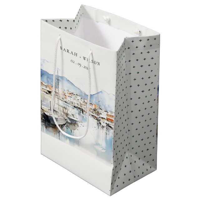 Sac Cadeau Moyen Ushuaia, Argentina Watercolor Landscape Wedding (Devant Angle)