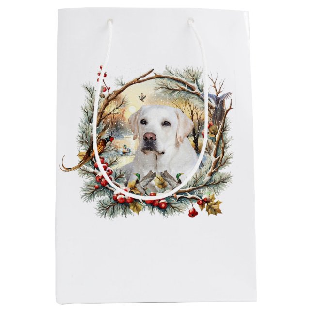 Sac Cadeau Moyen Vacances de Labrador Retriever enneigé (Devant)