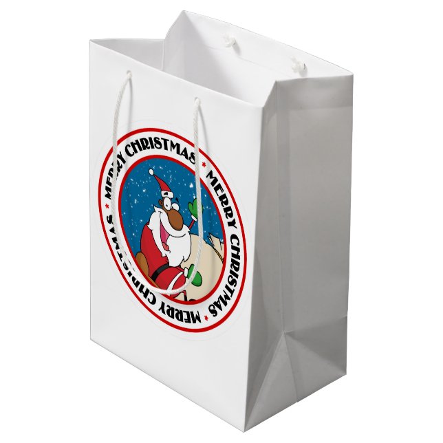 Sac Cadeau Moyen Vacances Fun Noir Santa Claus équitation traîneau (Dos Angle)