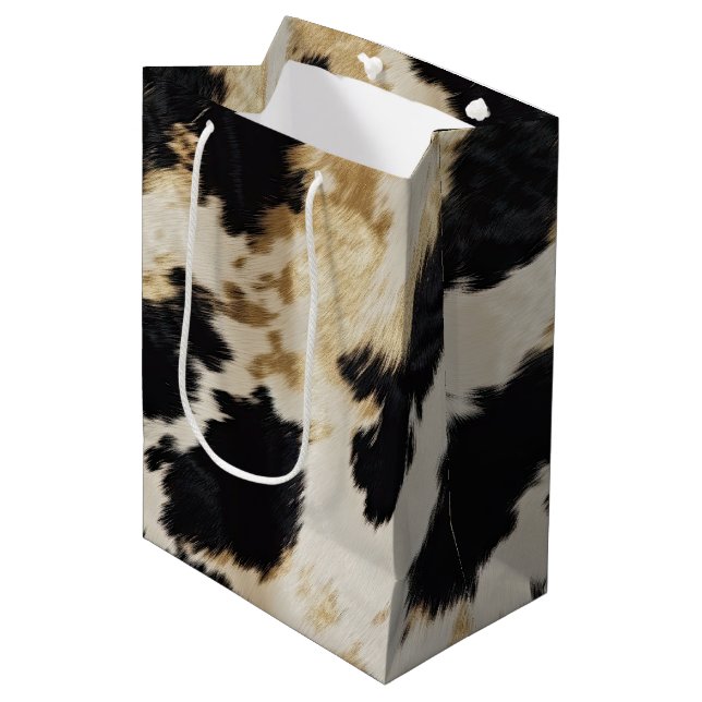 Sac Cadeau Moyen Vache blanche noire (Devant Angle)