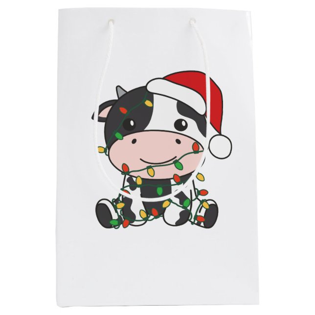 Sac Cadeau Moyen Vache Noël Animaux d'hiver Vaches de vacances (Devant)