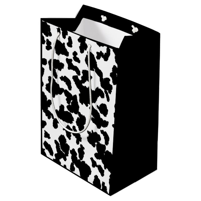 Sac Cadeau Moyen Vache Noire Et Blanche Cacher Motif De Fourrure (Dos Angle)