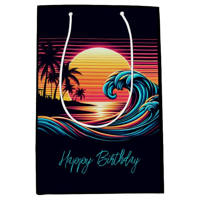 Sac Cadeau Moyen Vague de Surf rétro Sunset (Devant)