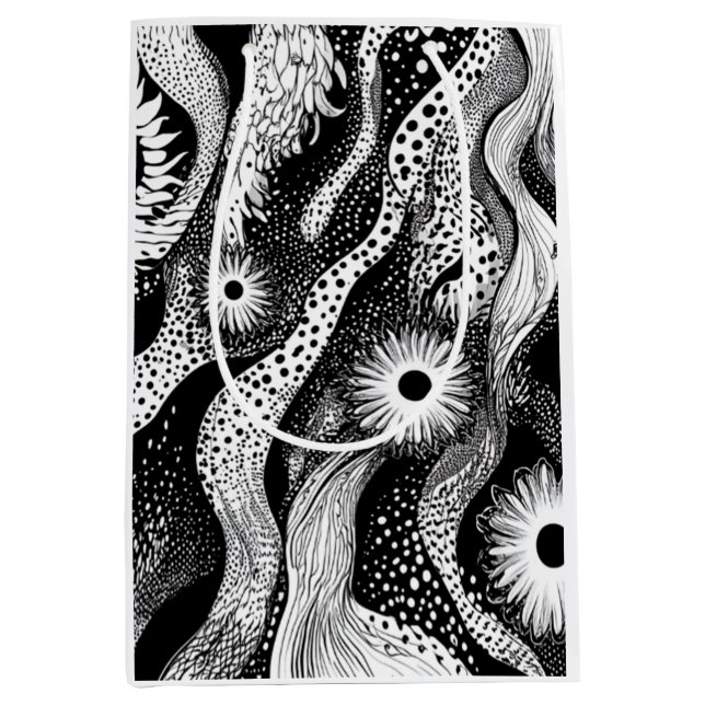 Sac Cadeau Moyen Vagues à pointes noir et blanc (Devant)