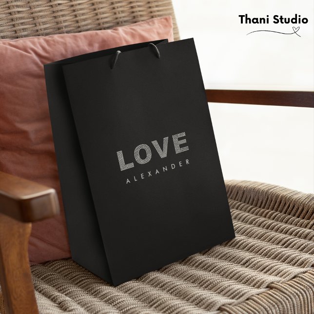 Sac Cadeau Moyen Valentine Moderne Noir Simple Élégante Typographie (Créateur téléchargé)