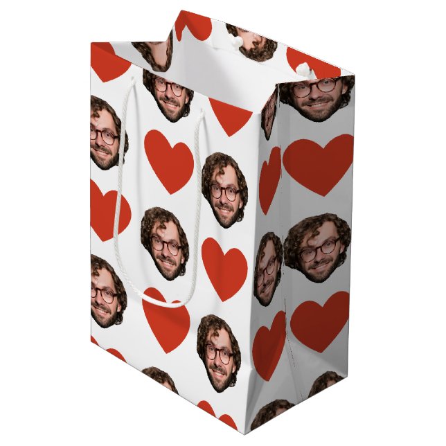 Sac Cadeau Moyen Valentines Day Funny Custom Face Photo Love Heart (Devant Angle)