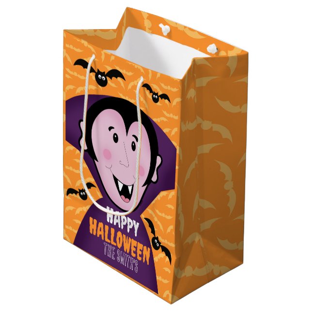 Sac Cadeau Moyen Vampire Dracula Bats Enfants Joli Halloween (Devant Angle)