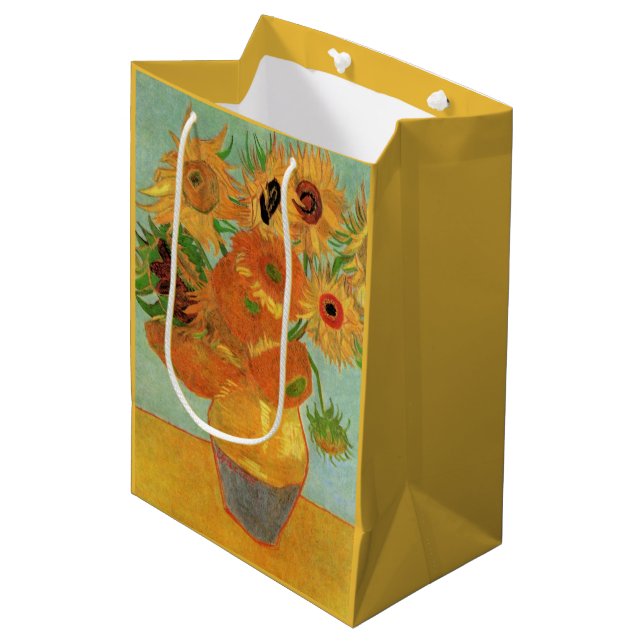 Sac Cadeau Moyen Vase avec douze tournesols par Vincent van Gogh (Devant Angle)