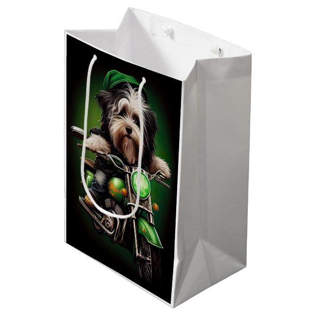 Sac Cadeau Moyen Vélo de conduite de chien Havanais St. Patrick's D (Devant Angle)