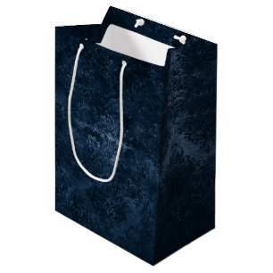 Sac Cadeau Moyen Velvety Navy Damask   Bleu foncé Grunge Baroque