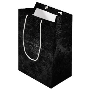 Sac Cadeau Moyen Velvety Onyx Damask Black Vampy Grunge Baroque