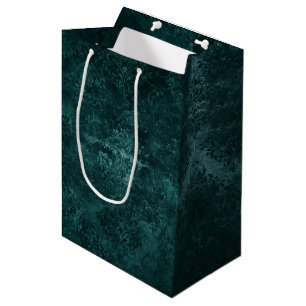 Sac Cadeau Moyen Velvety Turquoise Damask Grunge vert foncé Baroq