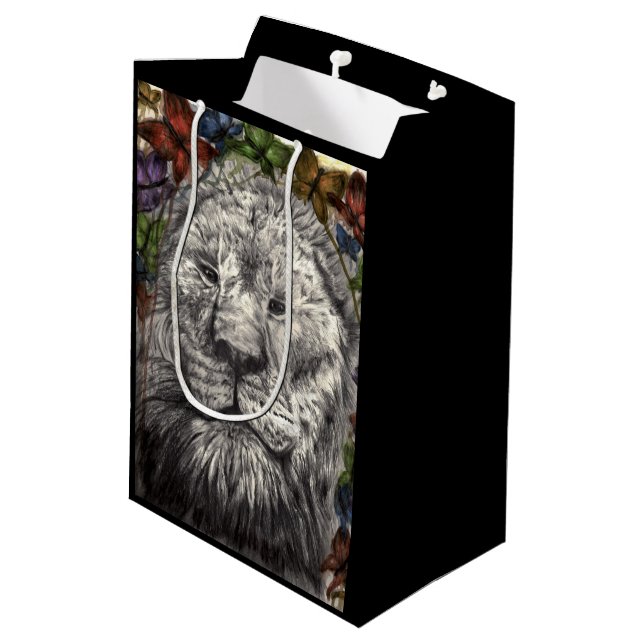 Sac Cadeau Moyen Vent Sous Mes Ailes Lion Papillon de la faune Art (Dos Angle)