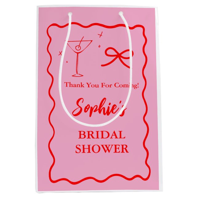 Sac Cadeau Moyen Verre à Martini Rétro Ondulé Rose et Rouge (Devant)