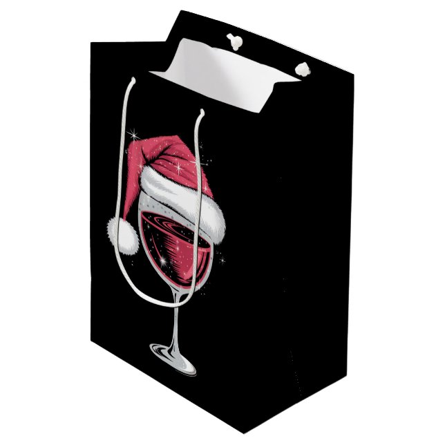 Sac Cadeau Moyen Verre de vin rouge Noël drôle Noël Noël Noël Noël  (Devant Angle)