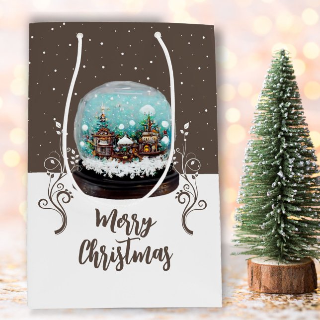 Sac Cadeau Moyen Verre Snowball Village d'hiver Noël Brown (Créateur téléchargé)
